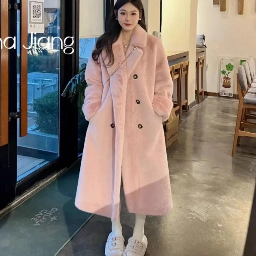 人造皮草 西装领长款大衣2024年秋冬加厚保暖气质高级环保外套