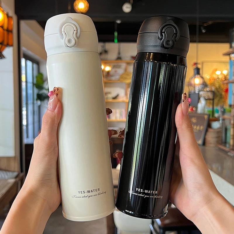 简约潮流个性学生水杯保温杯女士弹盖直饮杯上班户外车载便携水壶