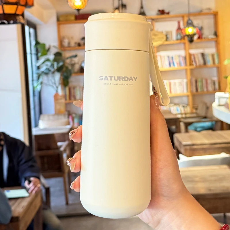简约潮流大容量学生保温杯女士水杯冬高颜值茶水分离便携杯子家用