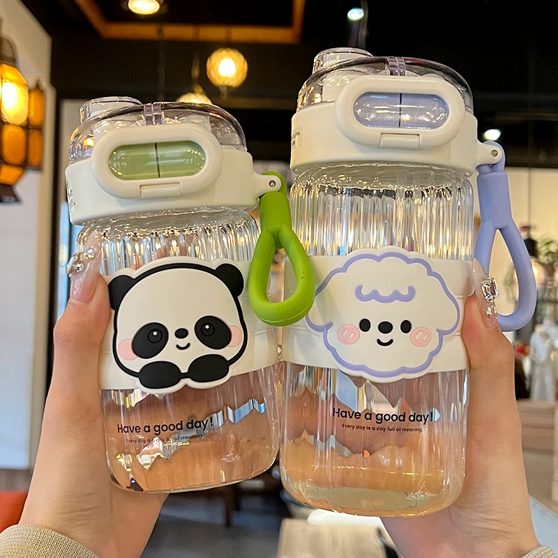 网红水杯女士专用高颜值玻璃杯2025新款耐高温双饮吸管杯办公杯子