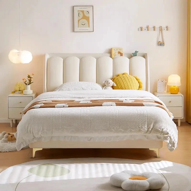 奶油风发光琴键软包床女孩公主床儿童房青少年小孩床儿童房皮床