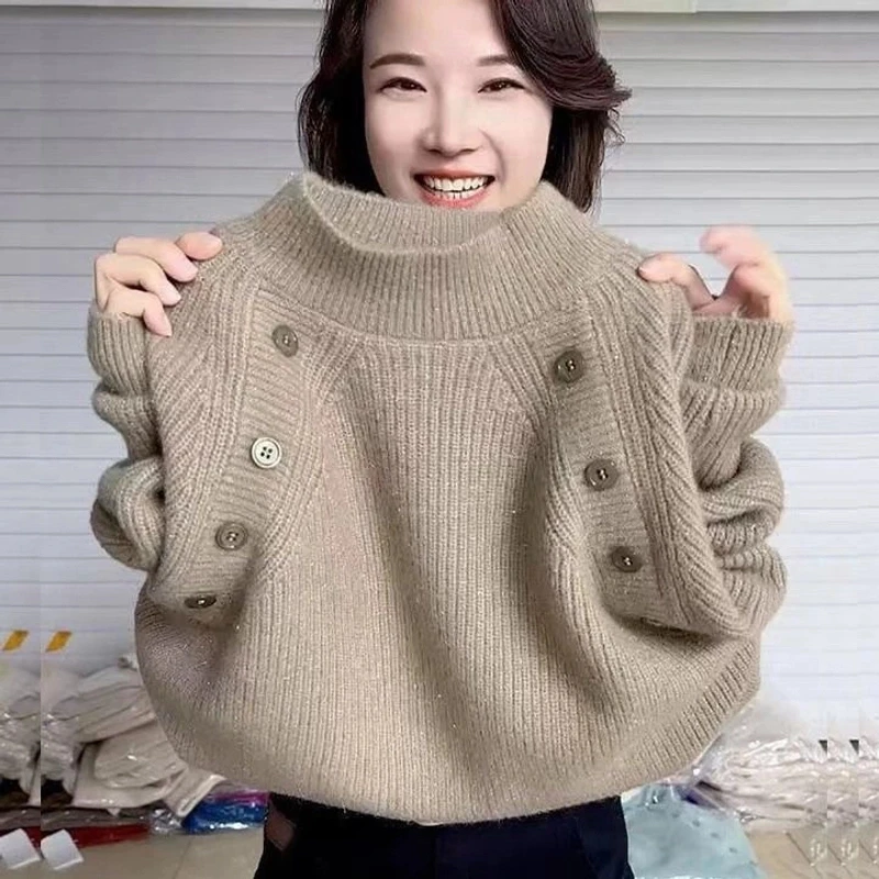 加厚保暖打底衫上衣女2024秋冬新款内搭圆领套头百搭针织毛衣长袖