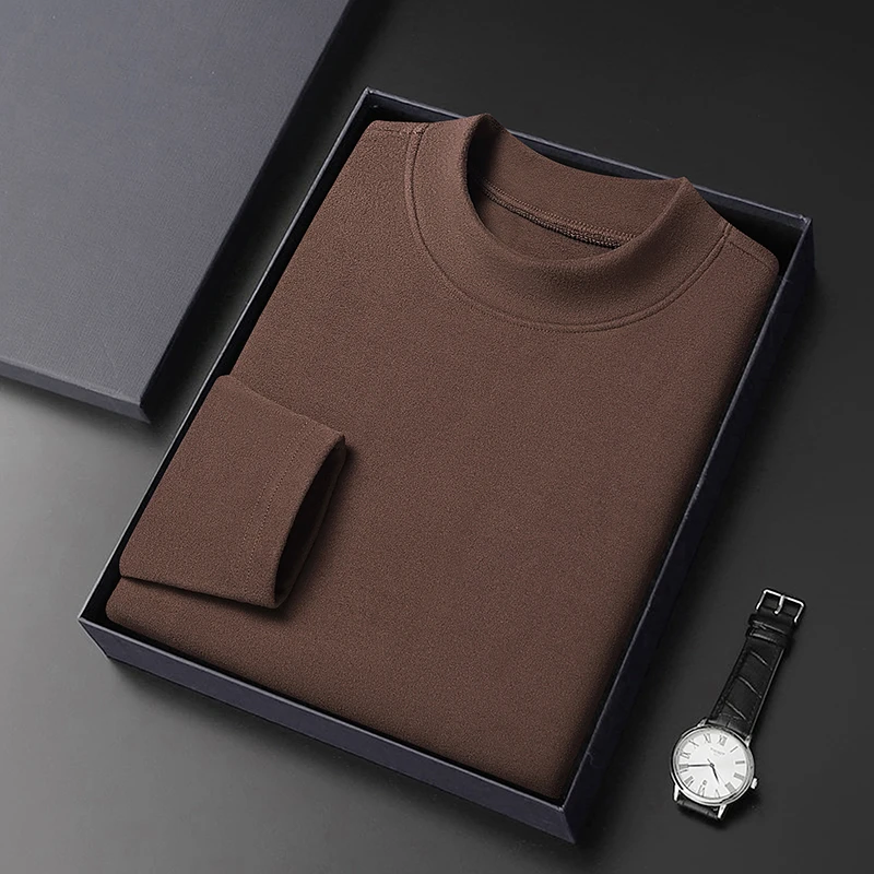 2024德绒加厚毛衣高档圆领纯色冬季针织衫保暖男士柔软