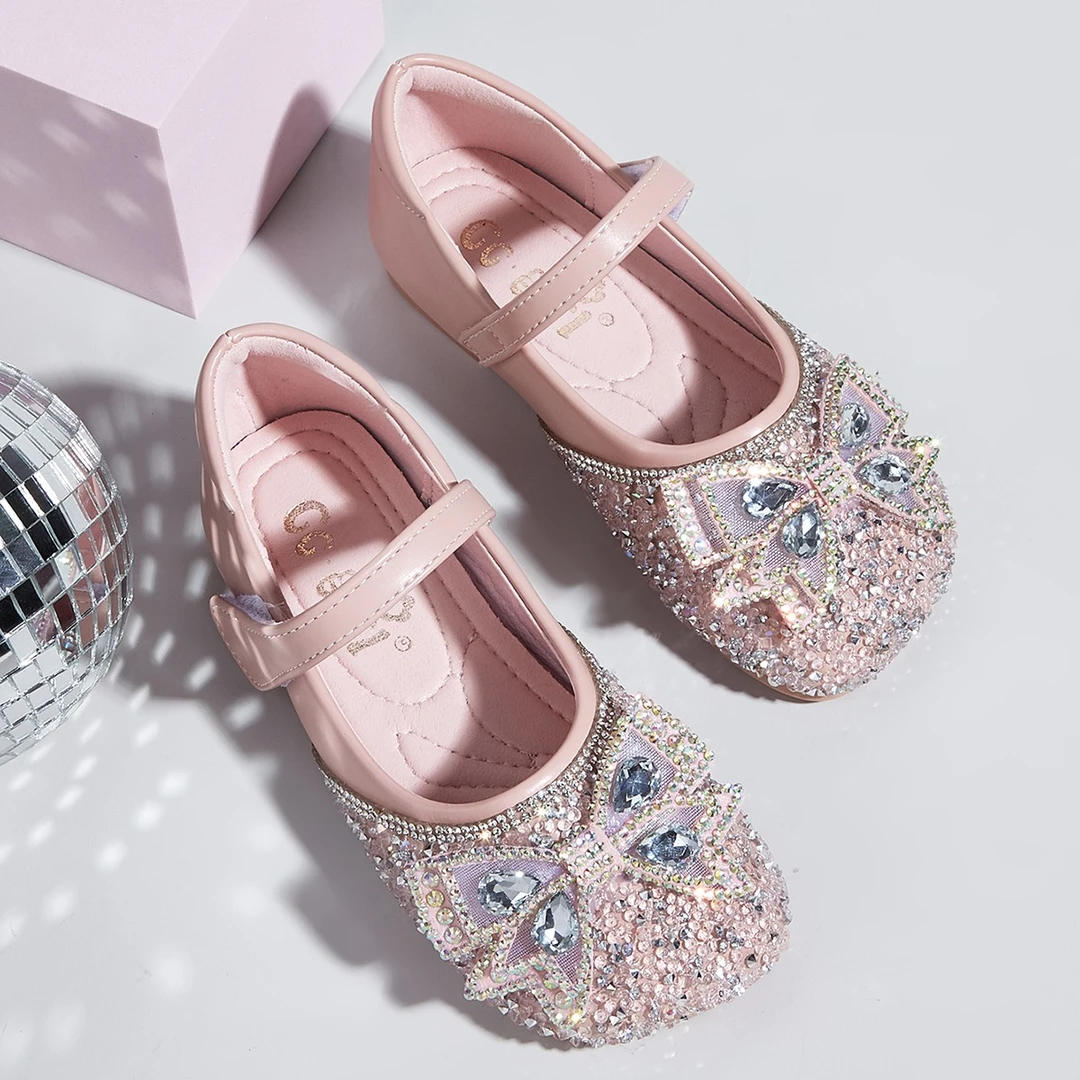 女童爱莎公主鞋女孩子皮鞋儿童鞋子艾莎水晶鞋网红爆款闪亮小皮鞋