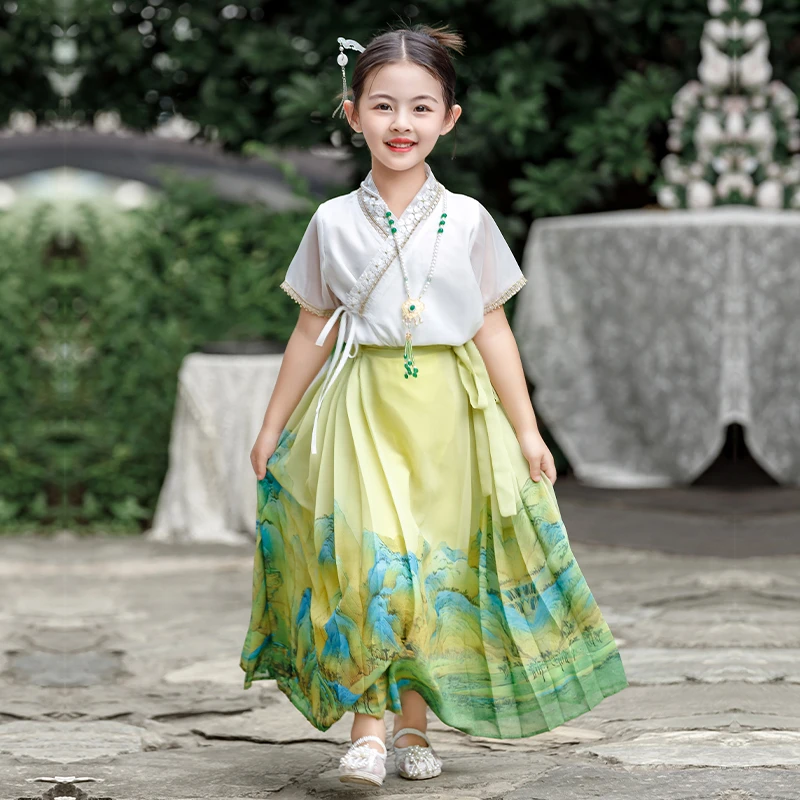 断码特价！正版马面裙女童汉服夏款儿童古风套装夏季2023新款古装