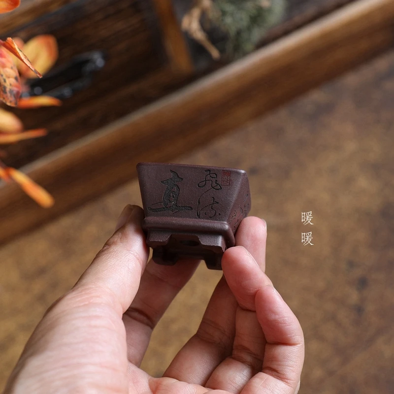 『拇指-飞流正方』暖暖精选 宜兴紫砂花盆 手工盆 迷你指尖花盆
