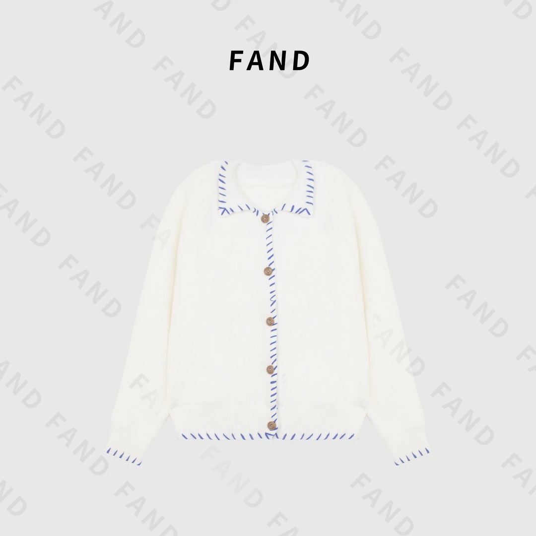 FAND品牌【小香香】秋冬时尚拼色口袋圆领开衫外套毛衣