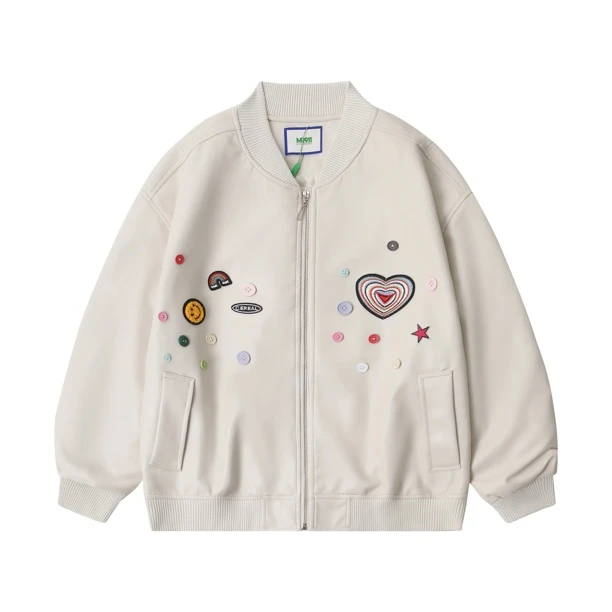 FAND【AM】春季新款情侣装软PU洗水皮宽松拉链棒球服外套911