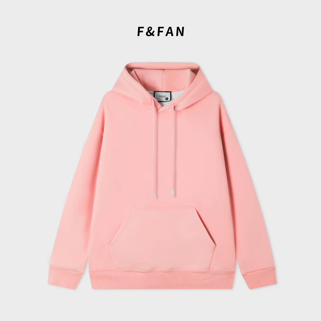 FAND【NP】秋冬奶油粉纯色净版加绒加厚宽松休闲长袖连帽卫衣
