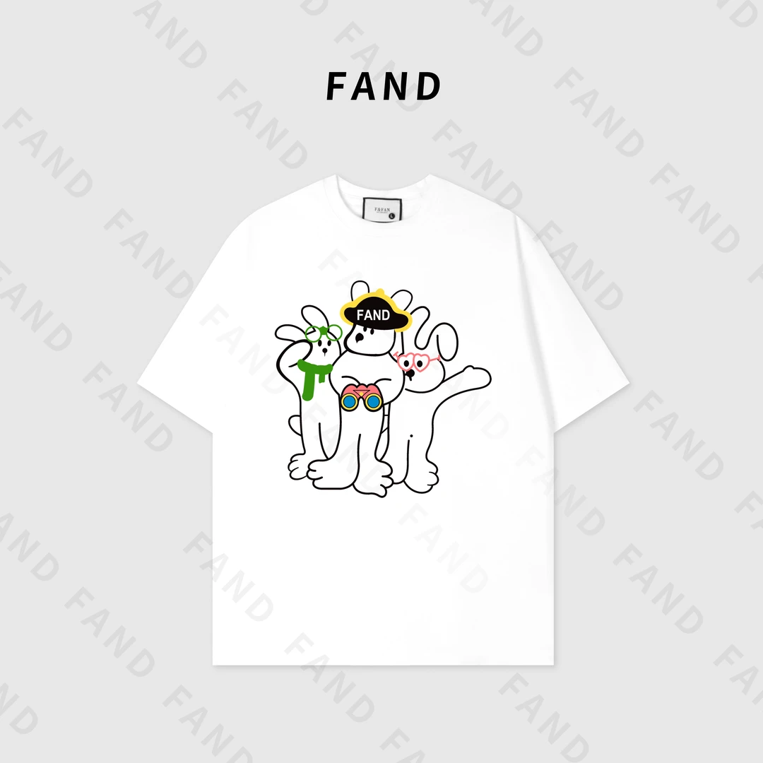 FAND品牌【小飞兔】2024新品夏季情侣装印花圆领短袖T恤