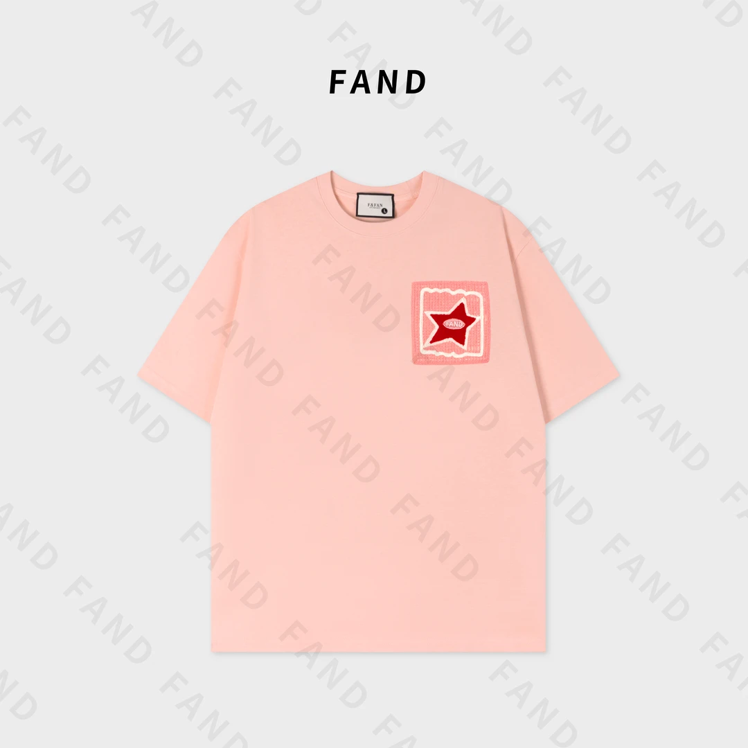 FAND品牌【暑诗】2024新款夏季情侣装钩针毛线口袋宽松圆领短袖T恤