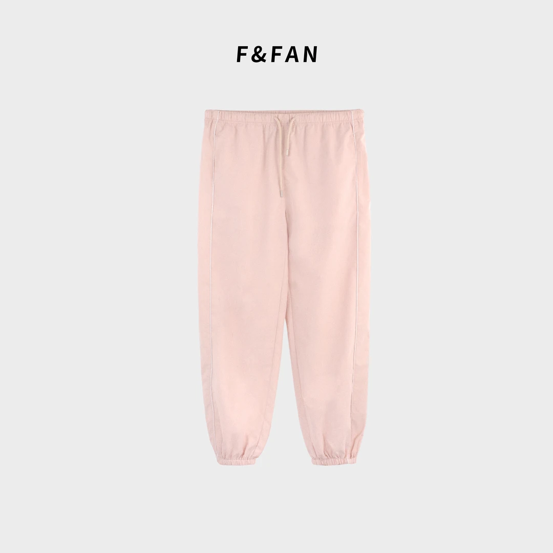 FAND【美拉德】夏季宽松情侣装奶粉色休闲松紧腰阔腿裤九分裤
