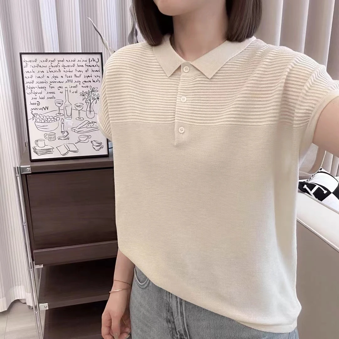 108【杏色-方领】方领短袖针织衫夏季新款上衣宽松韩版尤莱特