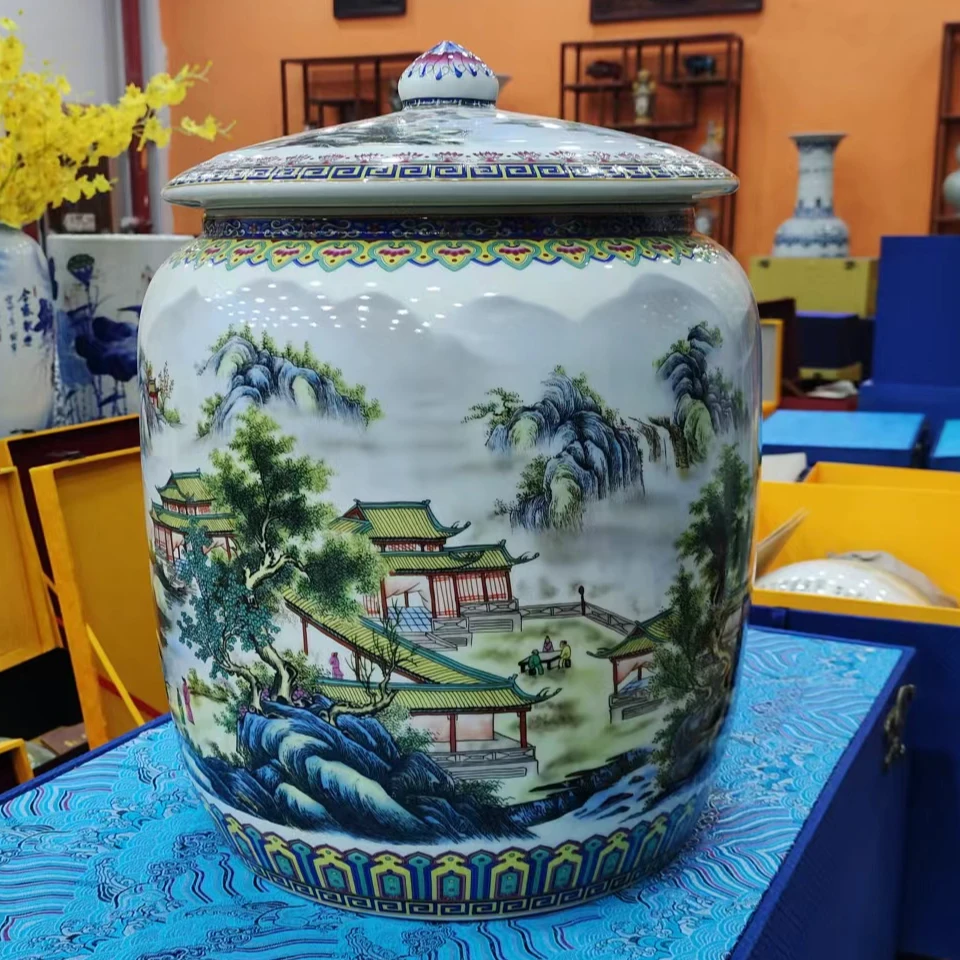 景德镇陶瓷20斤米缸秋云静晚天大缸