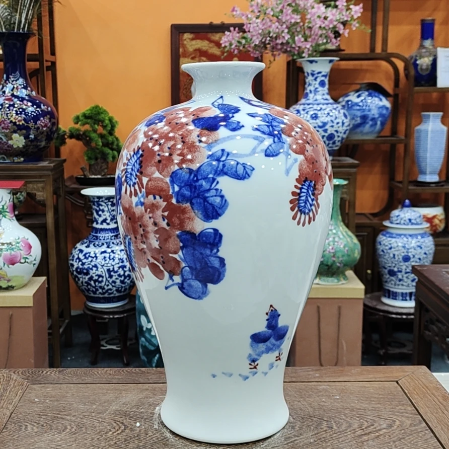 景德镇陶瓷花瓶客厅玄关多宝阁摆件彭小清紫气东来梅瓶