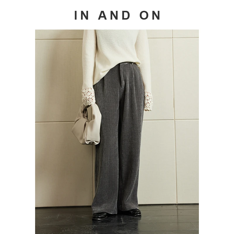 INANDON经典升级 立体坑条雪尼尔直筒裤54696