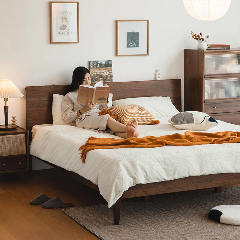 木邻【清仓特惠】黑胡桃实木床北欧现代简约主卧双人床小户型木床