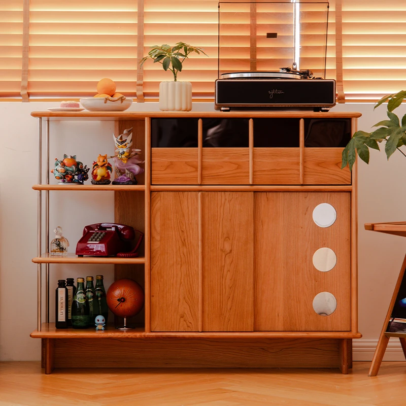 木邻【清仓大促】叮咚开放边柜靠墙实木酒柜客厅樱桃木展示柜餐边柜