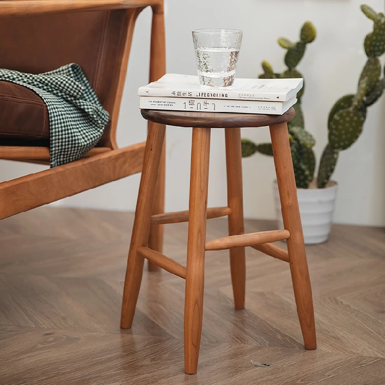木邻糖饼圆凳 家用实木小凳子北欧樱桃木换鞋凳化妆凳原木圆板凳