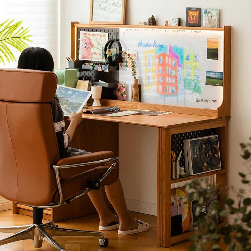 木邻【清仓特惠】艺术家书桌书架一体实木电脑桌儿童学习桌家用
