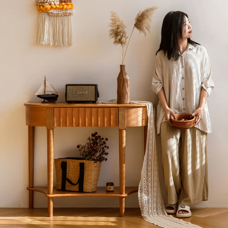 木邻一隅玄关桌实木玄关台樱桃木走廊桌子置物台北欧条桌家用边桌