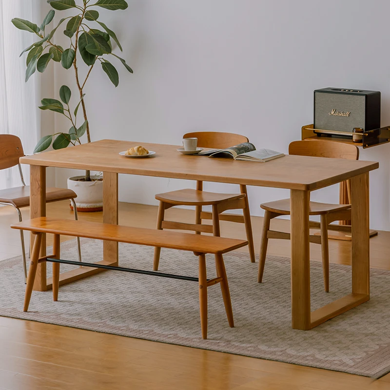 木邻山野桌家用全实木长方形餐桌樱桃木加厚大板桌日式饭桌子餐厅