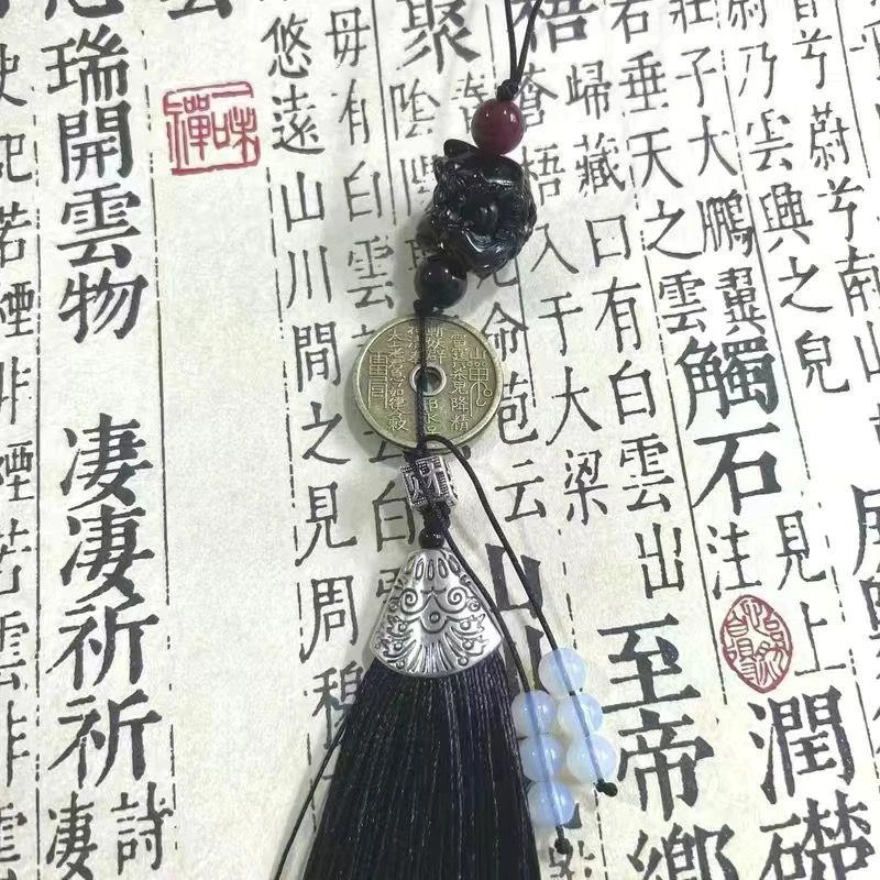 【闺蜜款】道系青年包挂醒狮山鬼花钱流苏吊坠挂件斜挎包包新中式