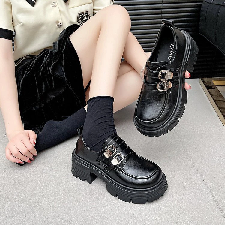 厚底小皮鞋女2024年春秋新款松糕乐福鞋百搭通勤工作鞋增高单鞋