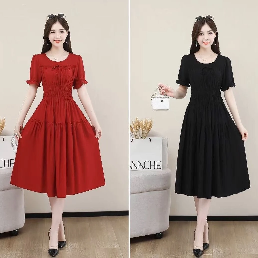 减龄收腰气质遮肉裙子法式连衣裙显瘦宽松2024胖妹妹夏季中长