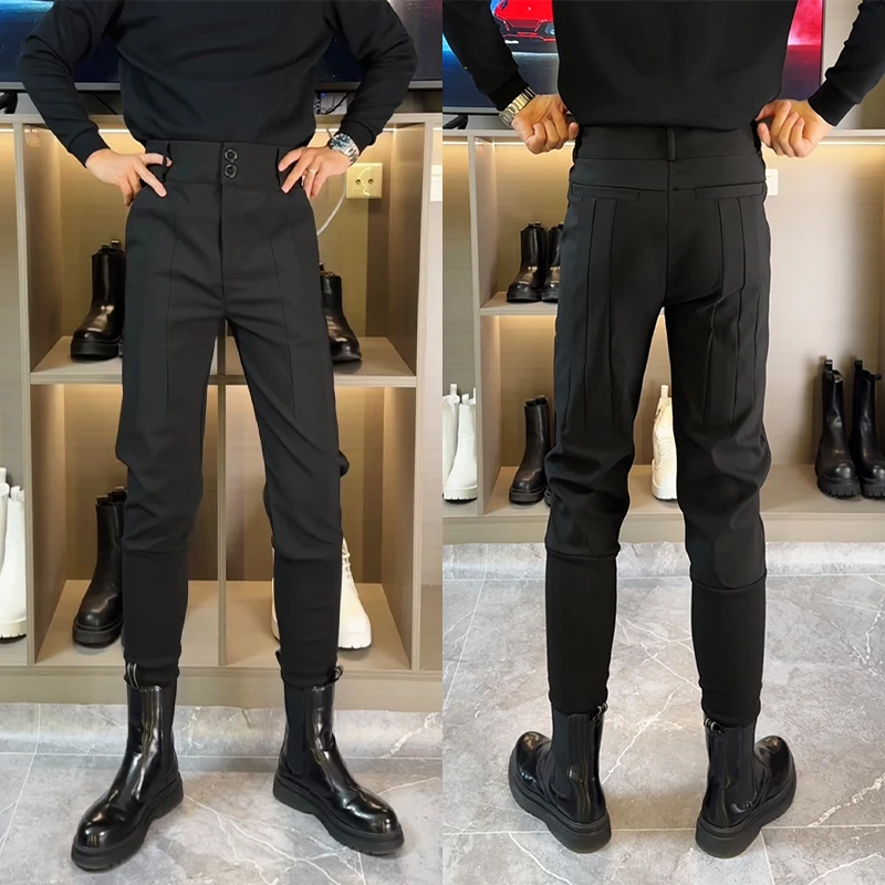 网红同款秋冬男生束脚裤黑色休闲小脚裤个性休闲锥形裤韩版铅笔裤