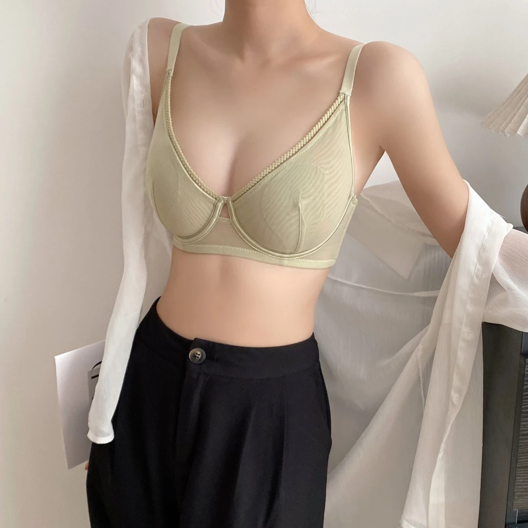 纯欲风超薄网纱内衣女大胸显小显瘦防下垂收副乳软钢圈无痕文胸罩