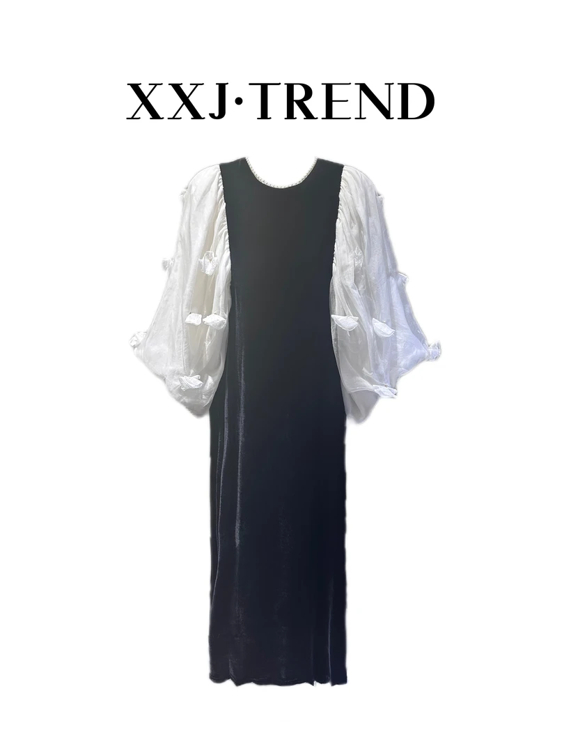 孤影 红标新款高级感丝绒拼接立体花朵连衣裙（5059）