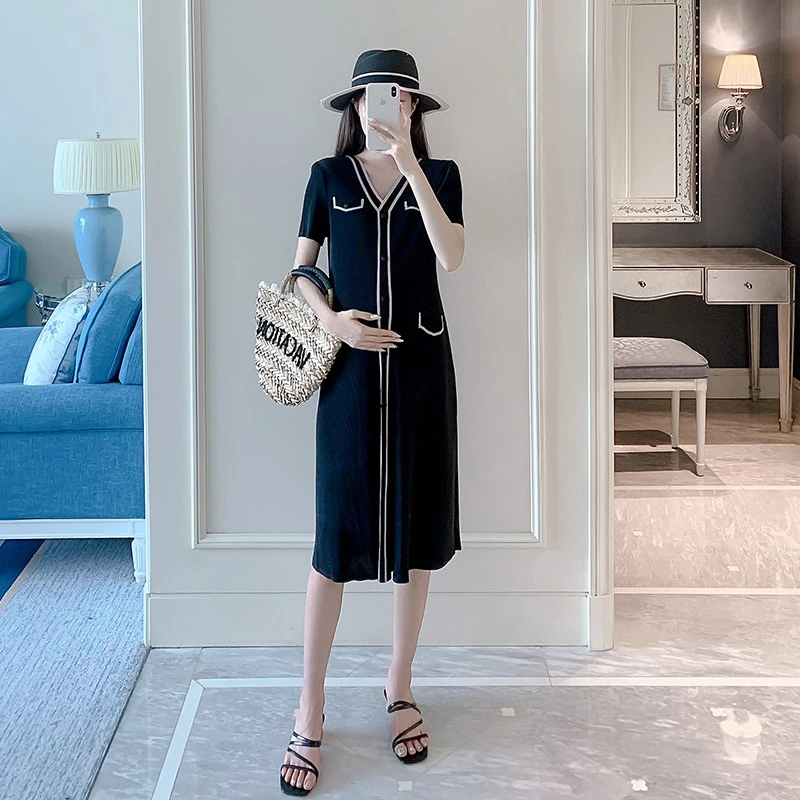 孕妇连衣裙夏季短袖百褶气质裙子时尚孕妇装显瘦新款辣妈上衣