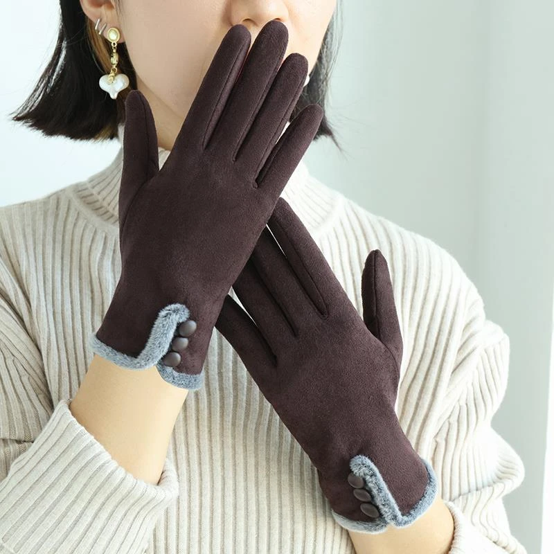 手套女冬季可爱秋冬加绒时尚韩版保暖开车骑行分指触屏手套