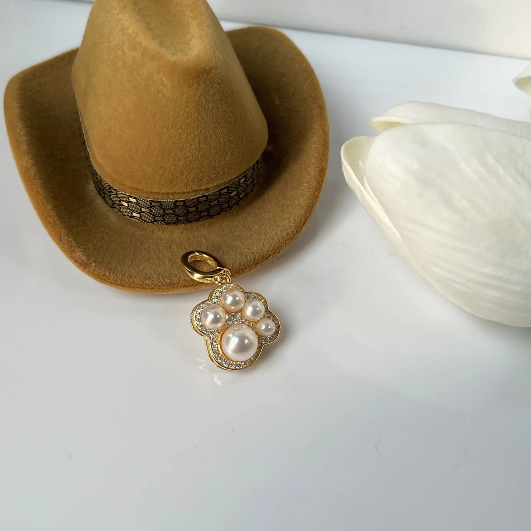 【YUNCANG】时尚银925可爱猫爪款海水Akoya珍珠吊坠 3-7mm YD050