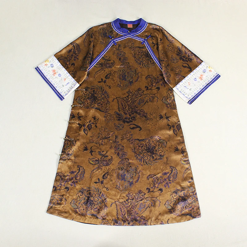 【蕙兰思】复古新中式桑蚕丝香云纱女士后插肩袍子中国风中长款