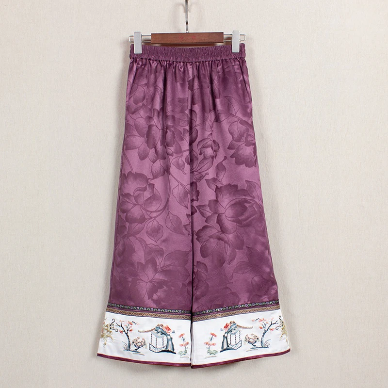 【沁园春下】复古新中式纯手工桑蚕丝香云纱中国风花边女士阔腿裤子