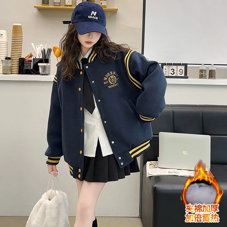 女童夹棉棒球服外套2024秋冬新款洋气中大童上衣儿童加厚夹克冬季