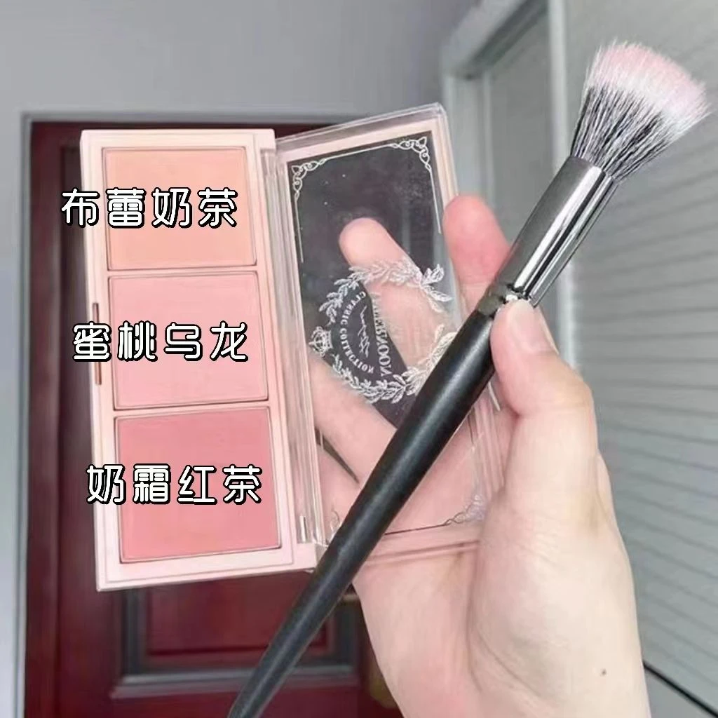 下午茶三色腮红盘2024新款爆款晒红女高光修容三合一眼影裸妆自然