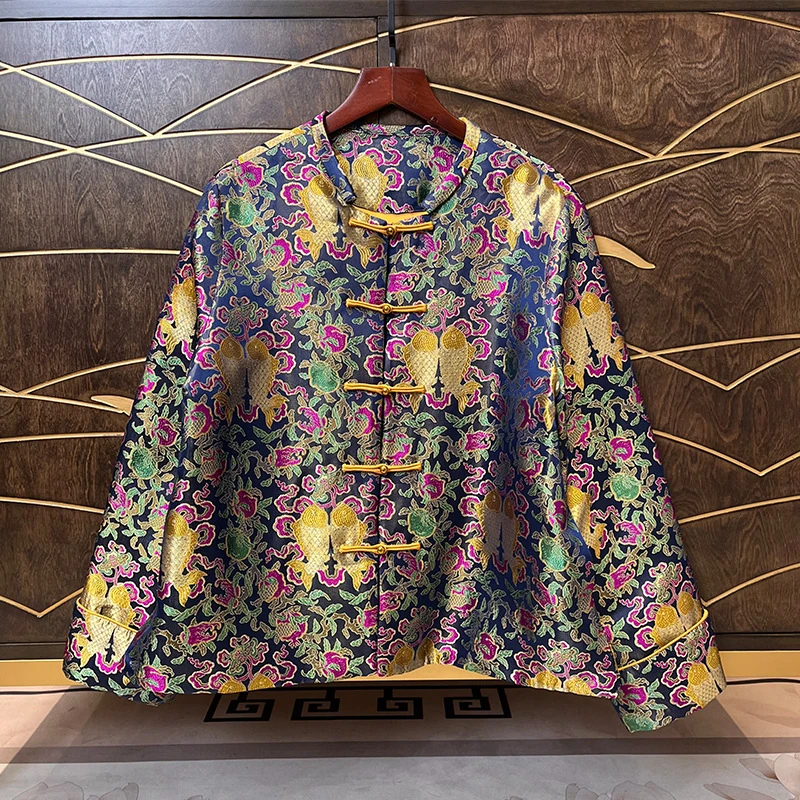 新中式国风提花圆领时尚轻奢百搭新款上衣高级感唐装复古唐装外套