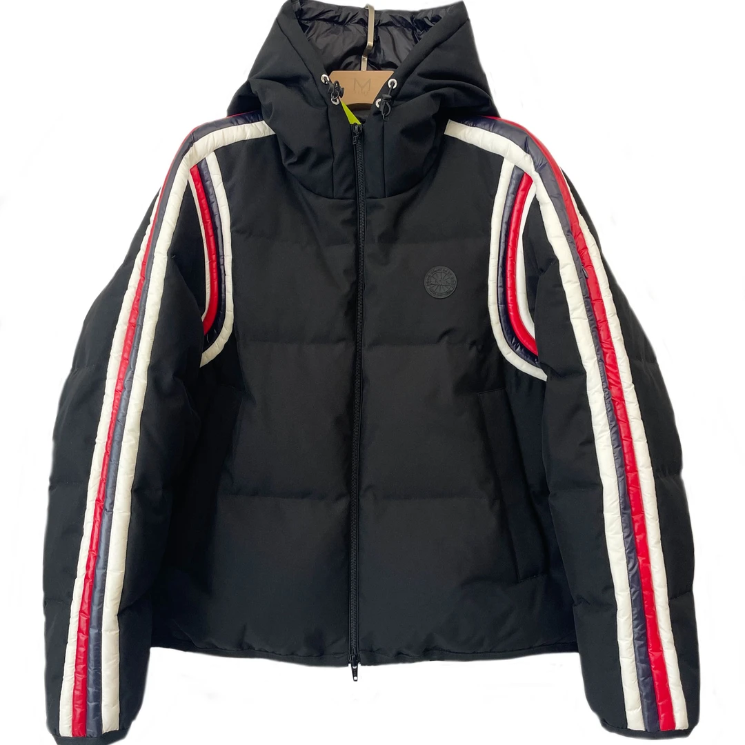 【MI-049】条纹羽绒服休闲连帽经典保暖拼接拼色冬季潮流加厚鹅绒服