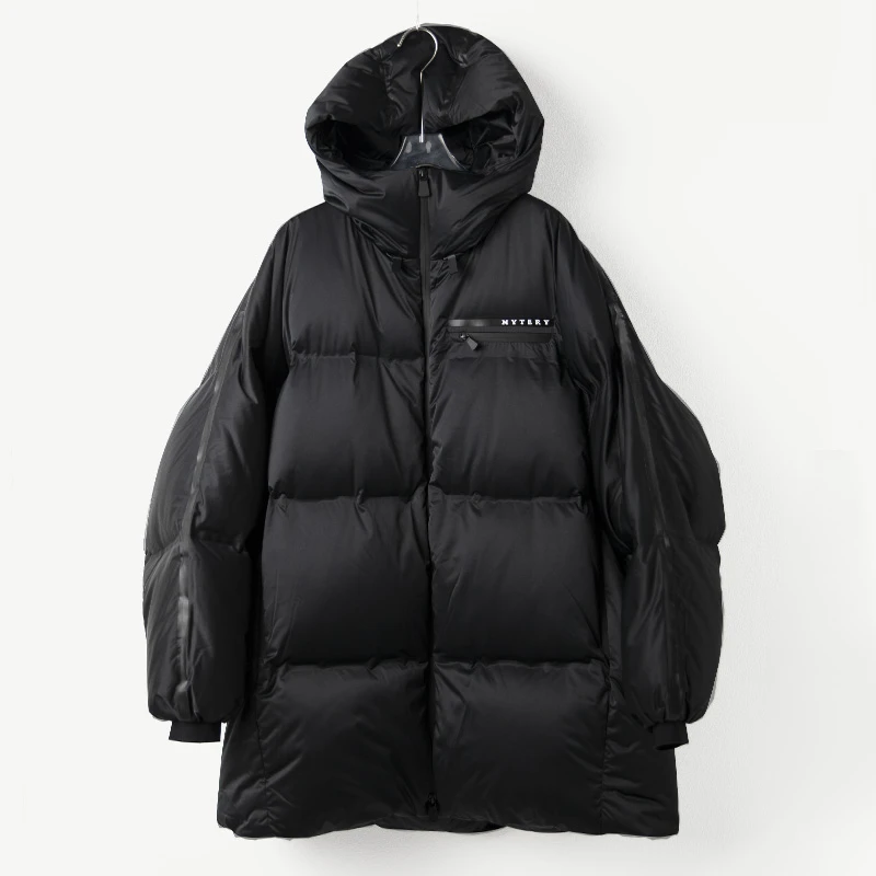 【MI-288】高奢缎面95白鹅绒羽绒服收口袖连帽潮流加厚黑色休闲时尚