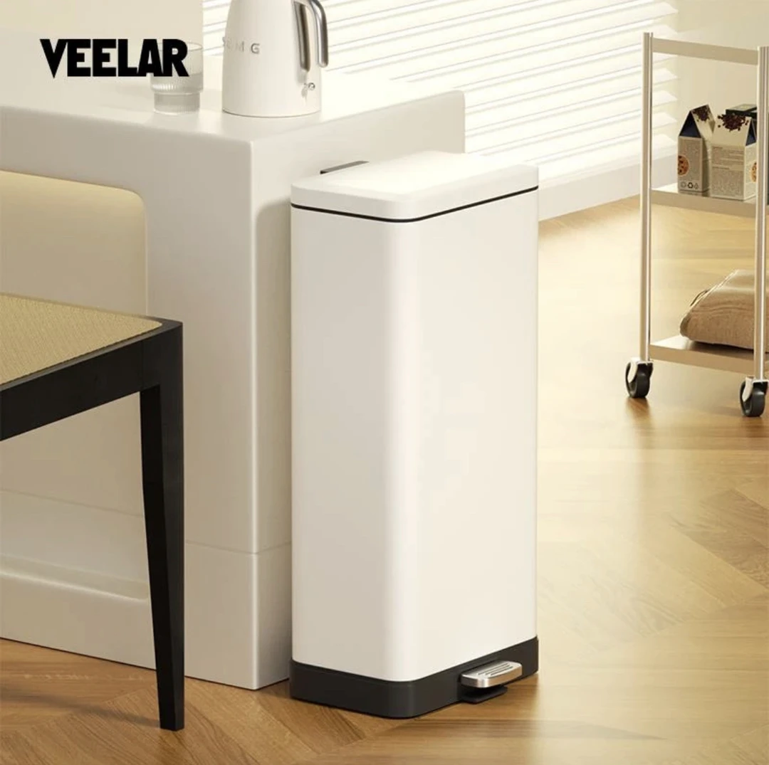 VEELAR厨房垃圾桶家用客厅办公室大容量不锈钢脚踏式带盖大号方形