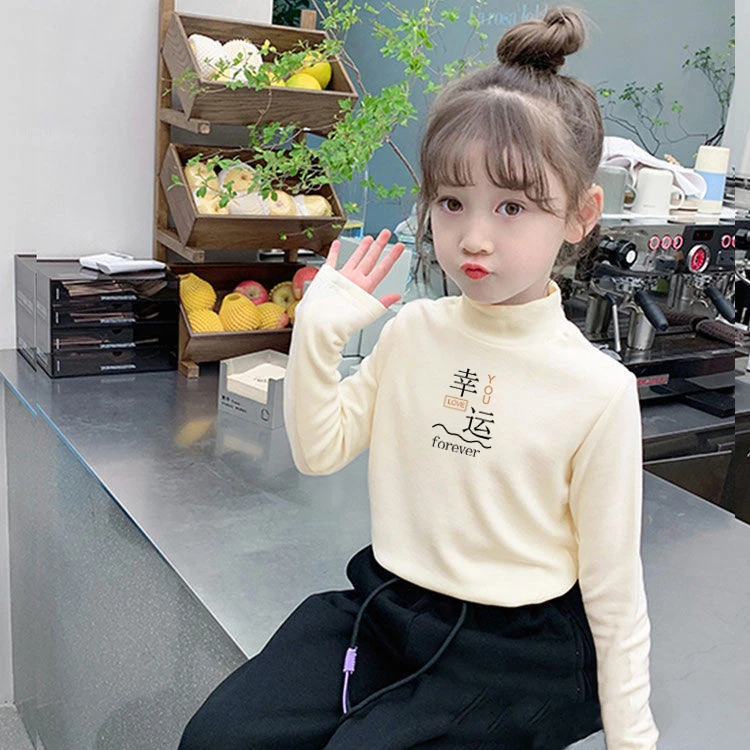 女童德绒打底衫秋冬新款儿童长袖T恤洋气内搭半高领保暖打底上衣