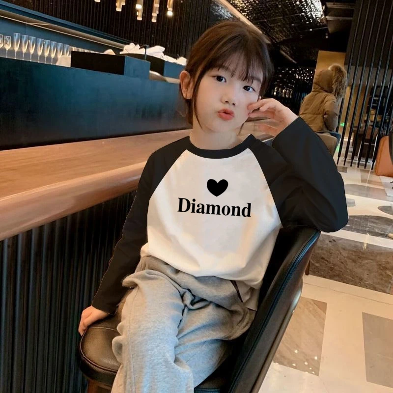 女童长袖T恤2025秋装新款儿童韩版洋气插肩袖春秋纯棉宝宝长袖