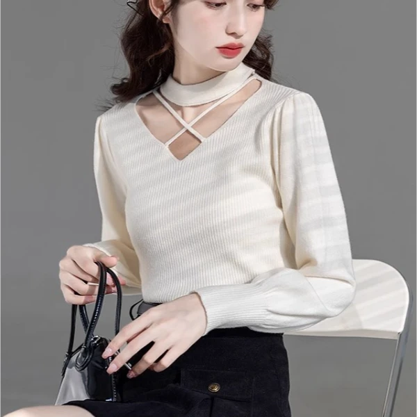 长袖t恤女毛衣秋冬2024新款短款时尚内搭上衣洋气小衫针织打底衫