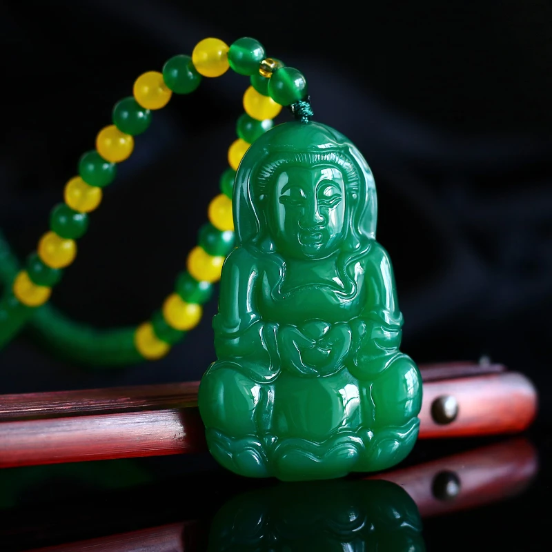 【大盛甄选】【证书+精美礼盒】BD003141时尚绿色玉髓观音时尚吊坠 款