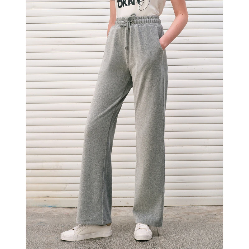 DKNY【弹力灯芯绒】烫钻LOGO抽绳直筒宽松女式休闲裤2024秋冬A030