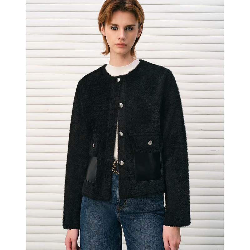 DKNY/唐可娜儿2024秋冬新款复古静奢金扣绒感外套