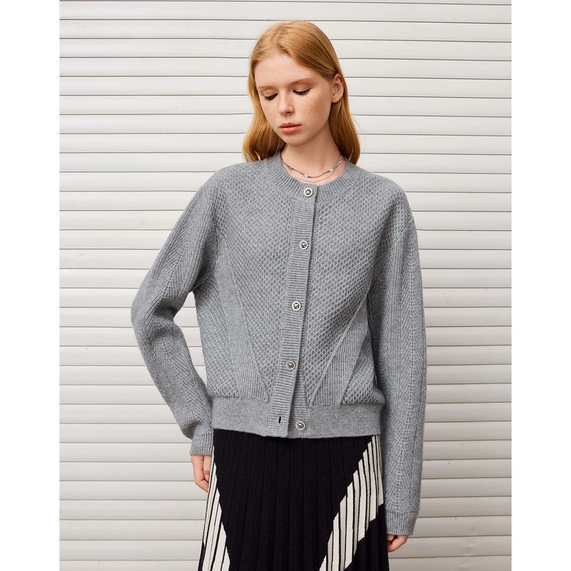 DKNY/唐可娜儿2024秋冬新款亮片纱立体肌理感提花针织开衫